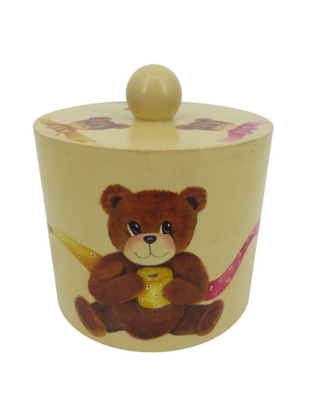 Hand Painted Teddy Bears Pink Blue Yellow Wood Toilet Roll Cover Granny Bathroom